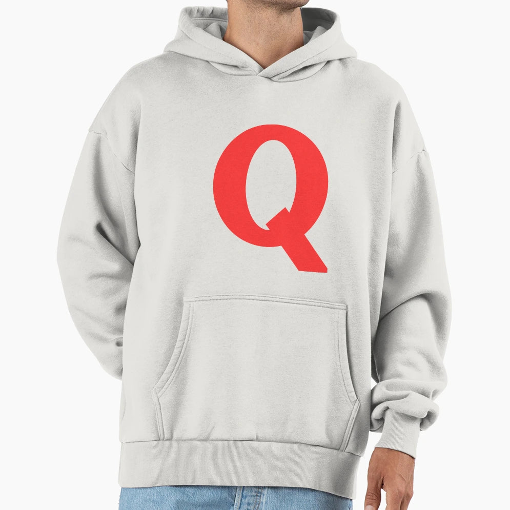 Big Red Alphabet Letter Q Hoodie - Minimalist Print for Adults - T-Shirt, Sweatshirt, Hoodie