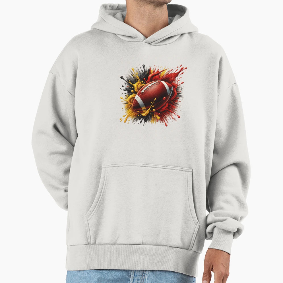 Red And Yellow Football Burst Artwork Hoodie - Trendy Graphic Men Women - T-Shirt, Sweatshirt, Hoodie