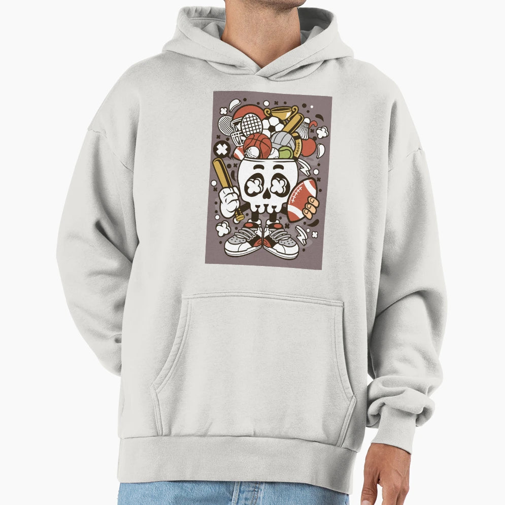 Sports Skull Head Hoodie - Fun Novelty Design for Adults - T-Shirt, Sweatshirt, Hoodie