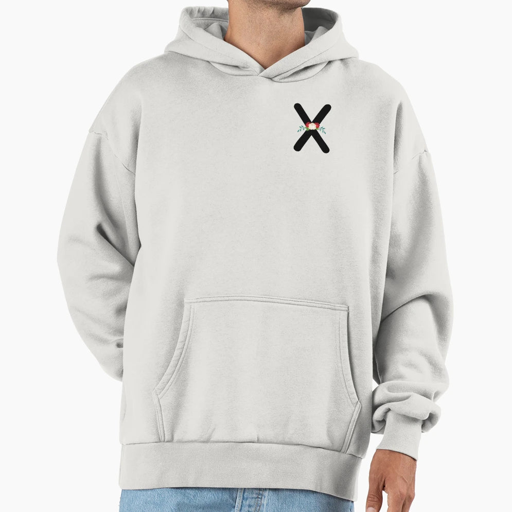 Floral Black Monogram X Hoodie - Aesthetic Graphic Men Women - T-Shirt, Sweatshirt, Hoodie