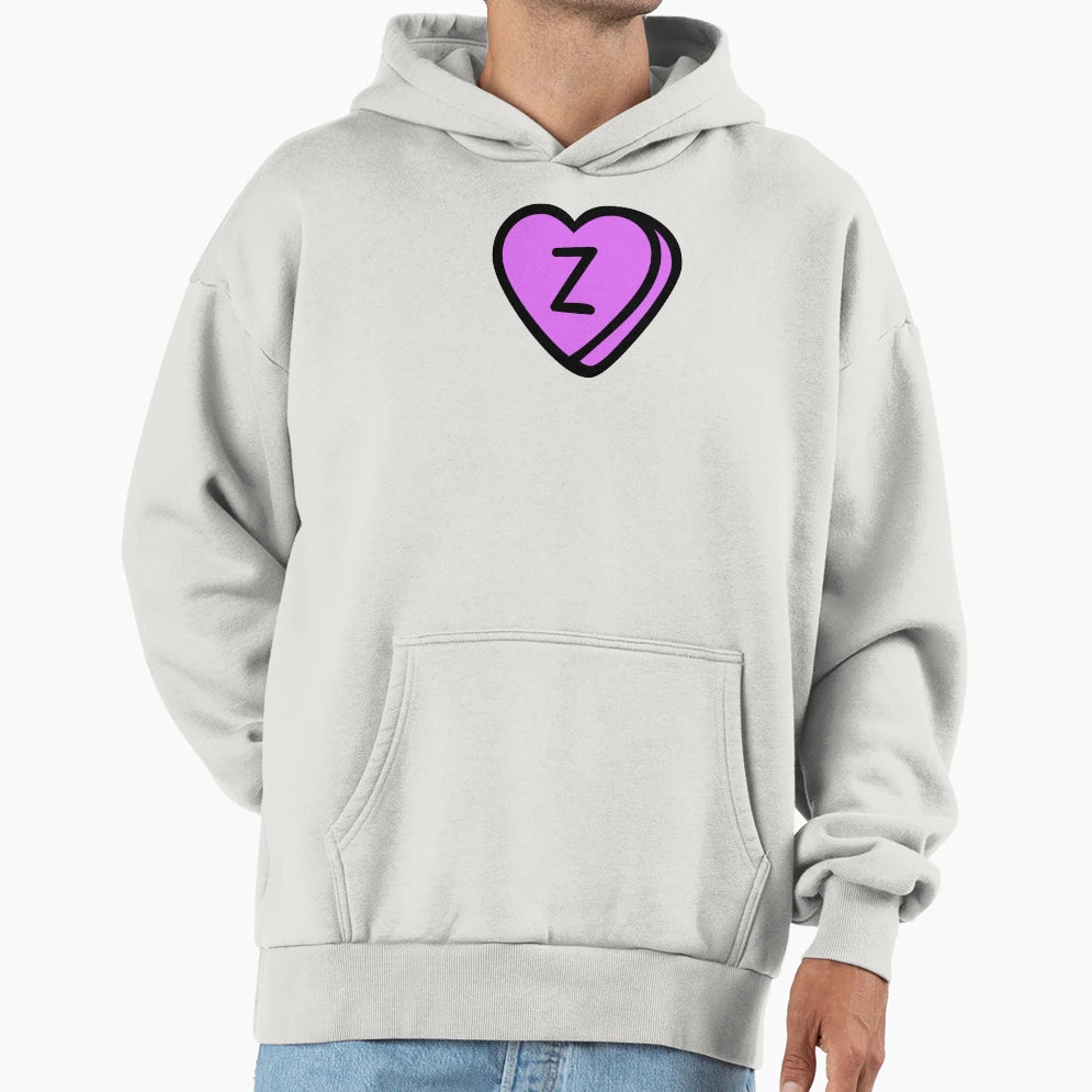 Letter Z Purple Heart Hoodie - Minimalist Print for Adults - T-Shirt, Sweatshirt, Hoodie