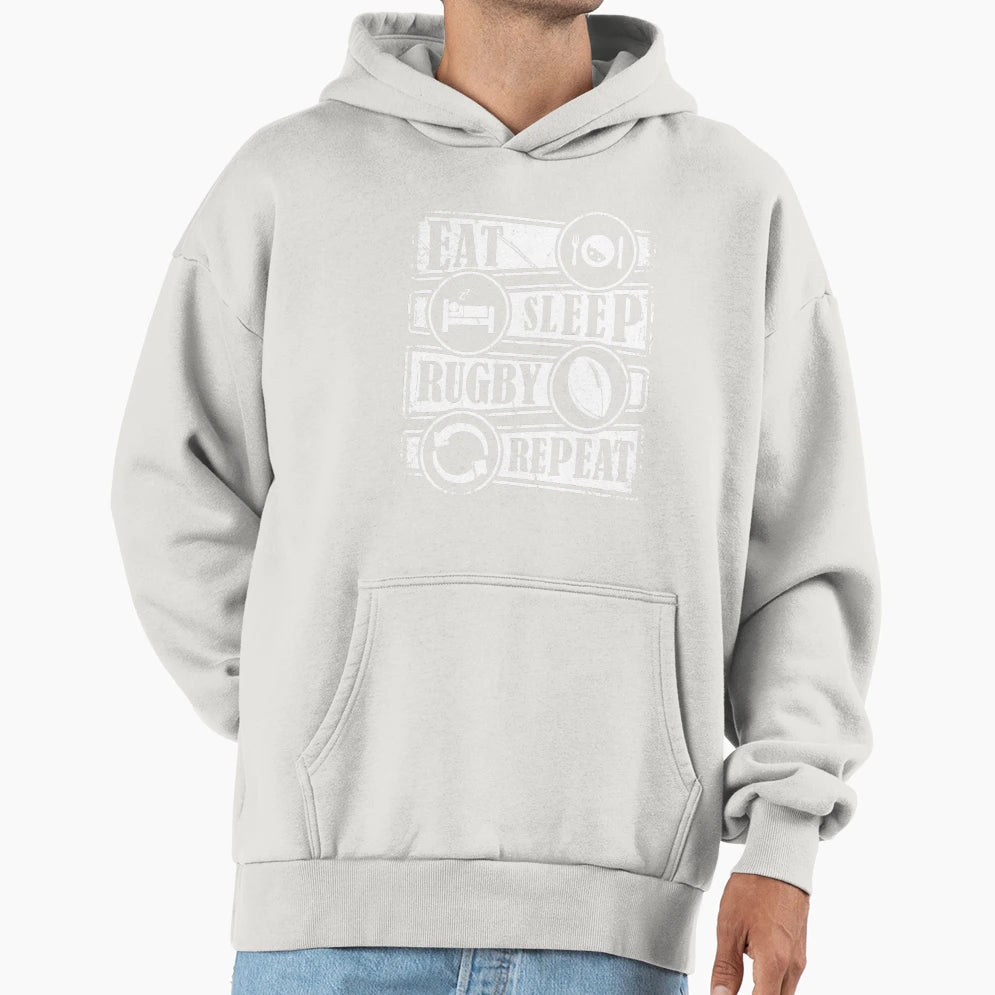 Eat Sleep Rugby Repeat Hoodie - Custom Art Print for Adults - T-Shirt, Sweatshirt, Hoodie