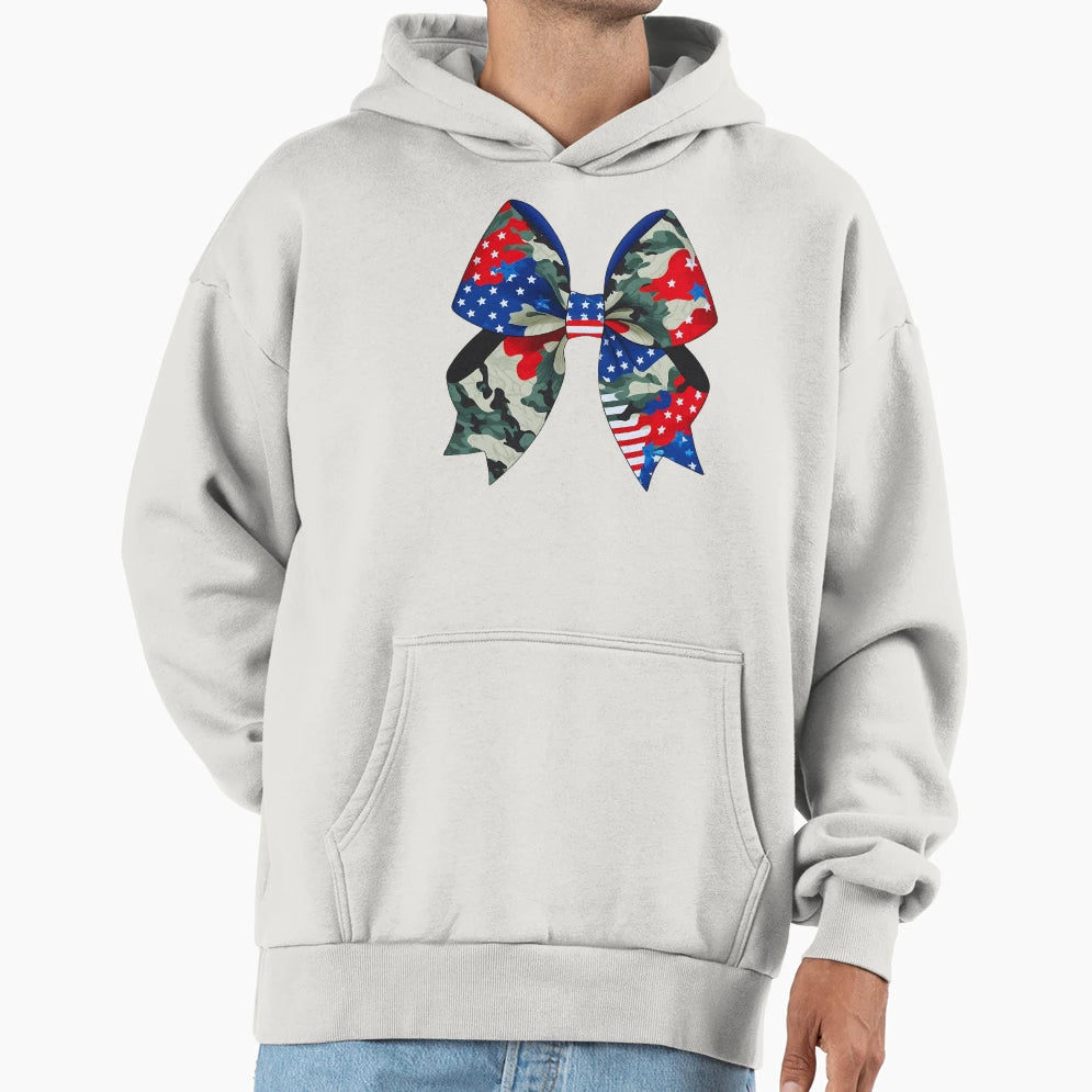 Patriotic Camouflage Bow Stars And Hoodie - Aesthetic Graphic Unisex - T-Shirt, Sweatshirt, Hoodie