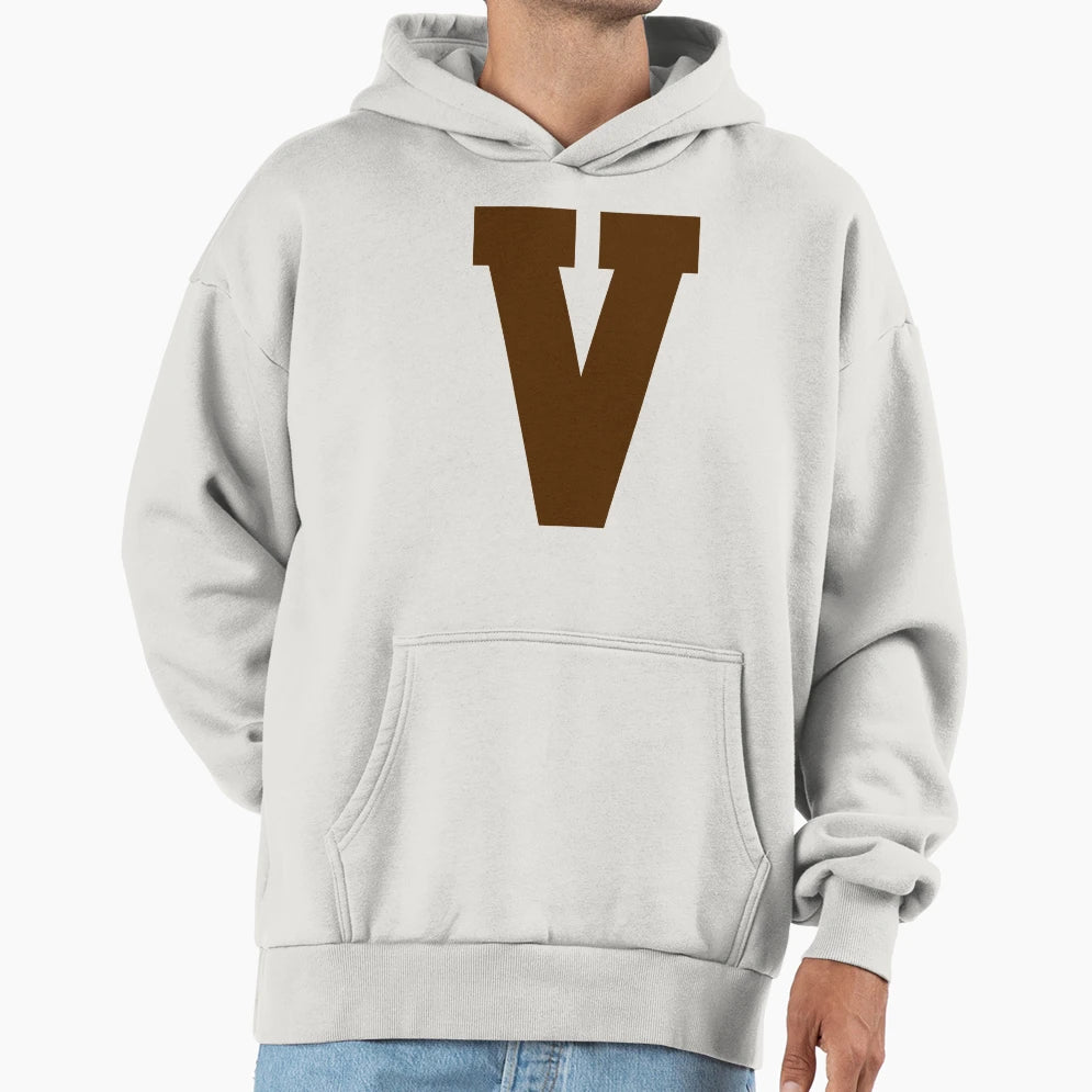 Alphabet Brown V Sports Letter V Hoodie - Trendy Graphic Men Women - T-Shirt, Sweatshirt, Hoodie
