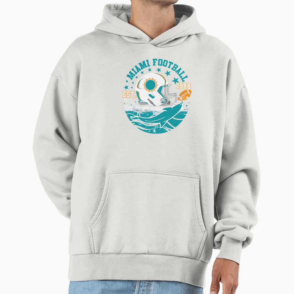 Miami Est 1966 Football Helmet Hoodie - Casual Everyday Wear Men Women - T-Shirt, Sweatshirt, Hoodie