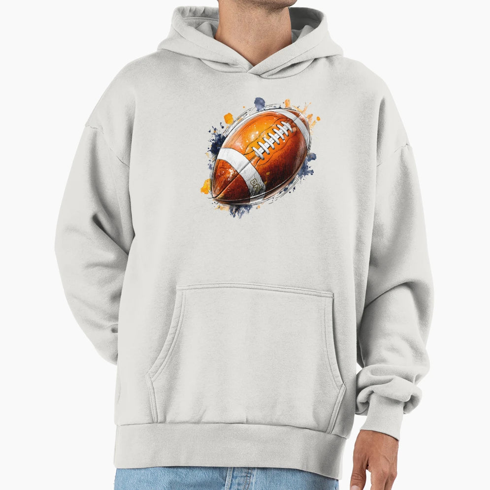 Dynamic American Football Watercolor Hoodie - Minimalist Print for Adults - T-Shirt, Sweatshirt, Hoodie