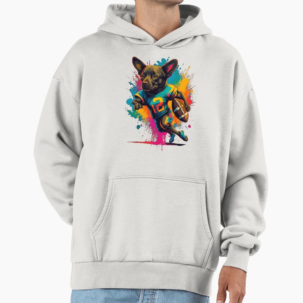 Labrador Dog Playing American Football Hoodie - Novelty Apparel for Adults - T-Shirt, Sweatshirt, Hoodie