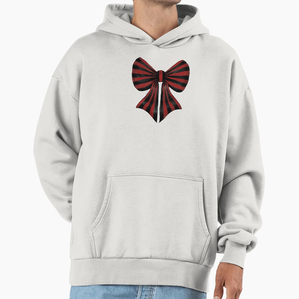 Goth Red And Black Striped Bow Hoodie - Aesthetic Graphic for Adults - T-Shirt, Sweatshirt, Hoodie