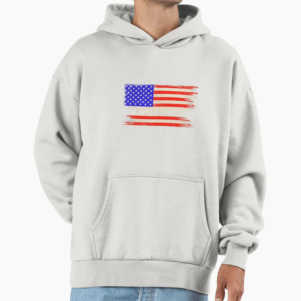Usa American Flag Footballer Hoodie - Novelty Apparel Unisex - T-Shirt, Sweatshirt, Hoodie