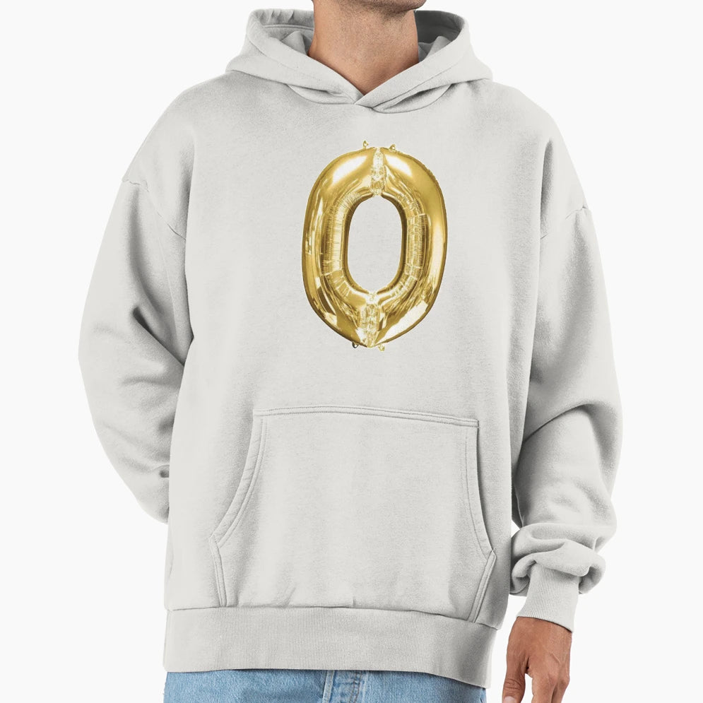 Gold Foil Mylar Balloon Letter O Hoodie - Trendy Graphic for Adults - T-Shirt, Sweatshirt, Hoodie