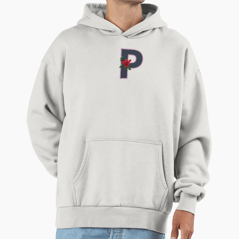 Rose Initial P Letter Romantic Gift Hoodie - Streetwear Style Unisex - T-Shirt, Sweatshirt, Hoodie