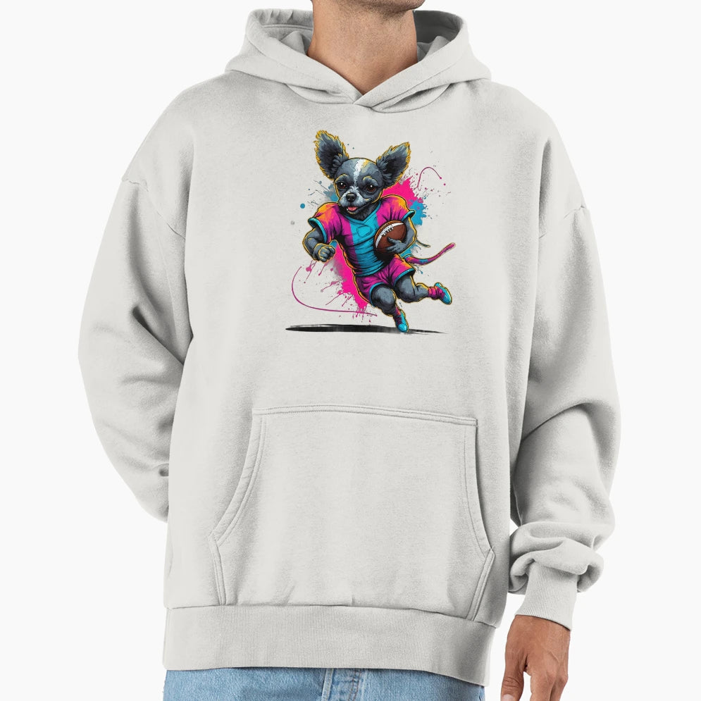 Poodle Dog Playing American Football Hoodie - Fun Novelty Design Unisex - T-Shirt, Sweatshirt, Hoodie