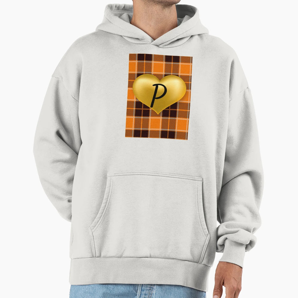 Abstract Warm Plaid Puff Gold Heart Hoodie - Unique Graphic Men Women - T-Shirt, Sweatshirt, Hoodie
