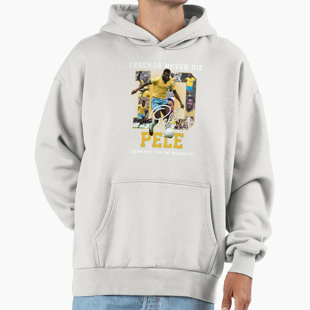 Legends Never Die Pele 10 Hoodie - Unique Graphic for Adults - T-Shirt, Sweatshirt, Hoodie