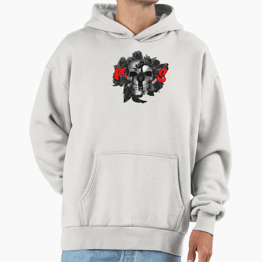 Rose Black White Skull Skull Hoodie - Novelty Apparel Unisex - T-Shirt, Sweatshirt, Hoodie