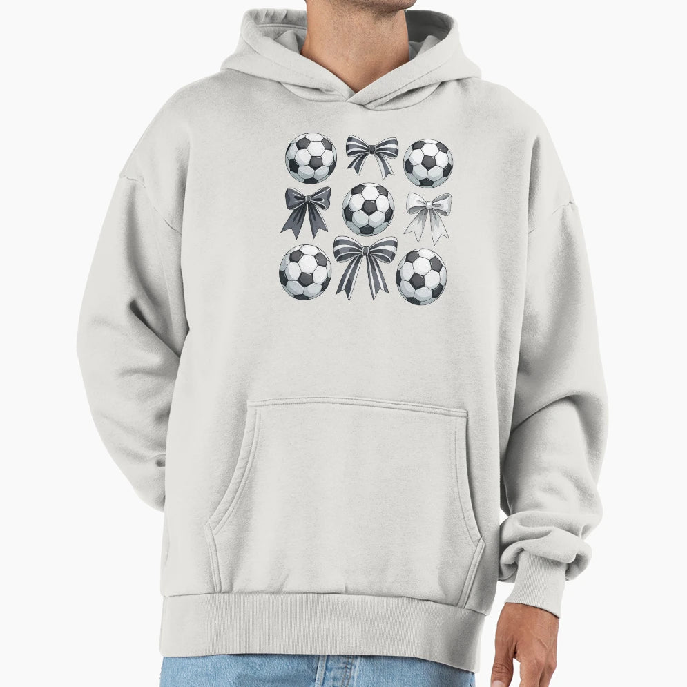 Soccer Balls And Black Bows Pattern Hoodie - Unique Graphic Men Women - T-Shirt, Sweatshirt, Hoodie