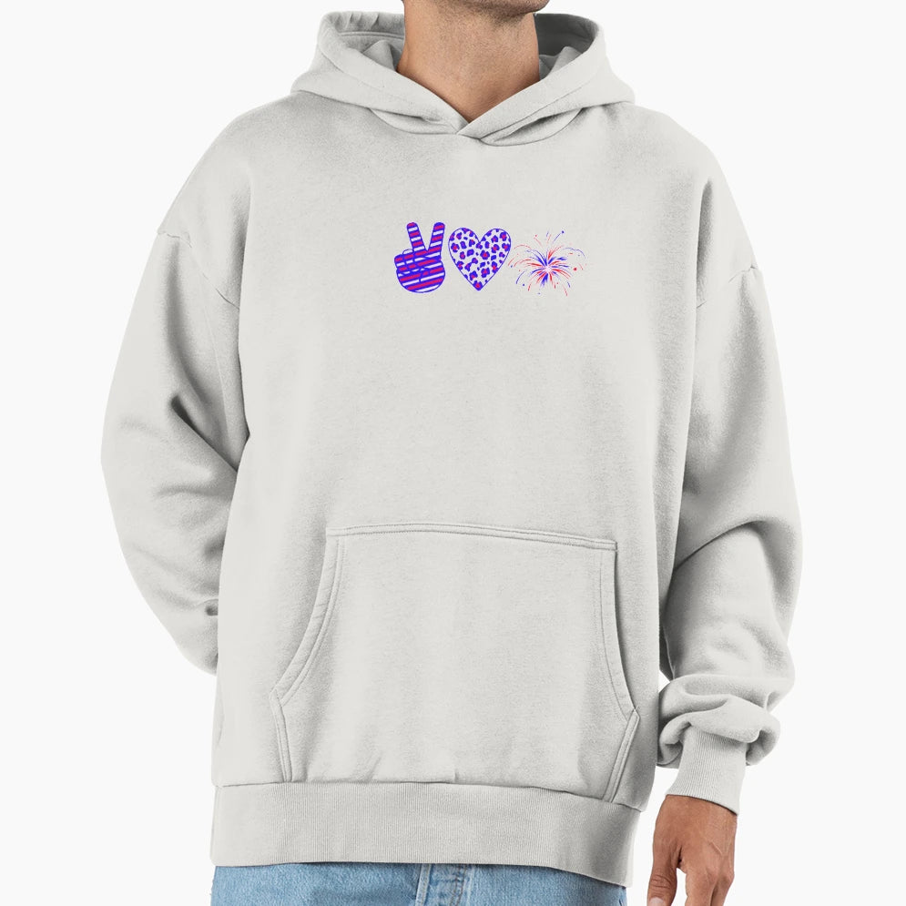 Peace Love Fireworks Hoodie - Minimalist Print for Adults - T-Shirt, Sweatshirt, Hoodie