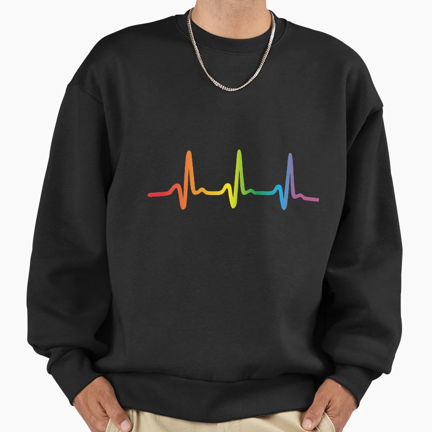 Lgbt Rainbow Ekg Heartbeat Sweatshirt - Unique Graphic for Adults - T-Shirt, Sweatshirt, Hoodie