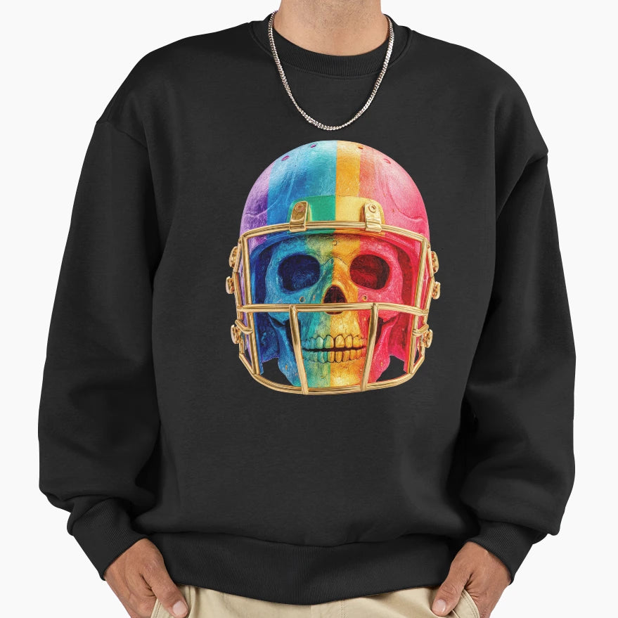 Rainbow Pride Football Skull Helmet Sweatshirt - Novelty Apparel Unisex - T-Shirt, Sweatshirt, Hoodie