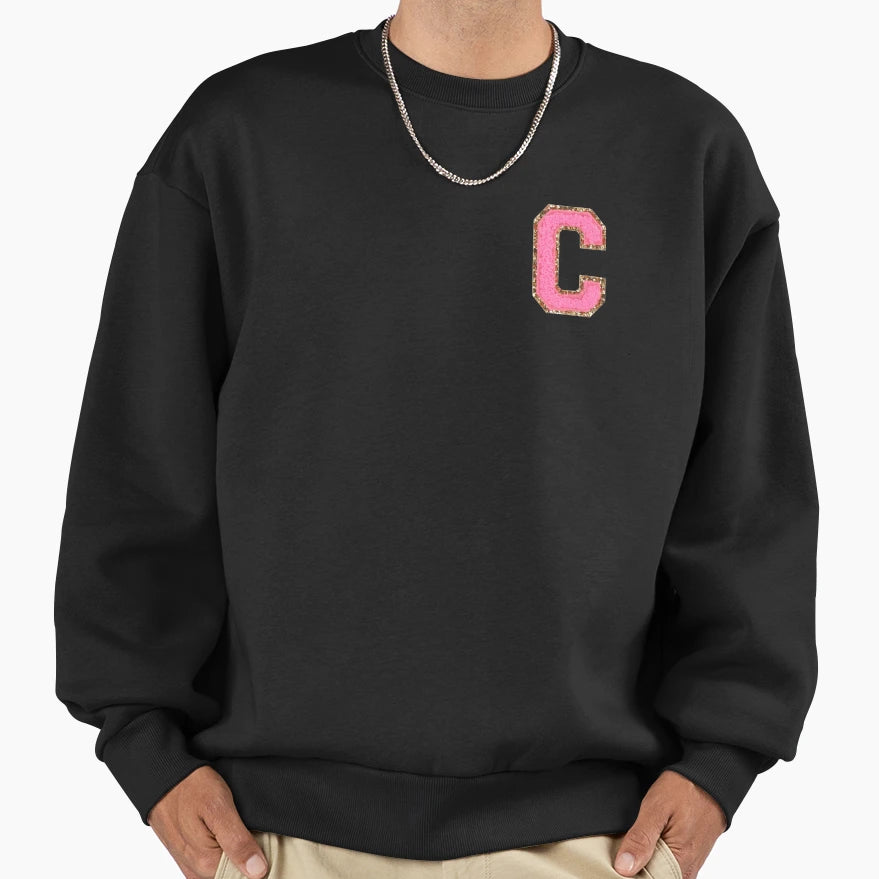 C Bubblegum Glitter Varsity Letter Sweatshirt - Aesthetic Graphic Unisex - T-Shirt, Sweatshirt, Hoodie
