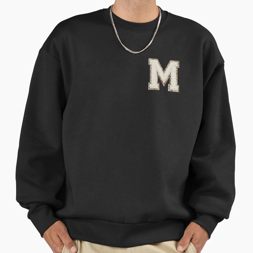 M Blanc Glitter Varsity Letter Sweatshirt - Streetwear Style for Adults - T-Shirt, Sweatshirt, Hoodie