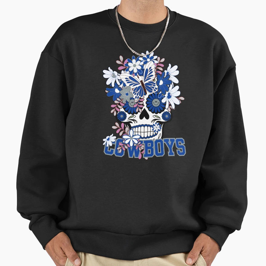 Dallas Cowboys Scull Sweatshirt - Casual Everyday Wear for Adults - T-Shirt, Sweatshirt, Hoodie
