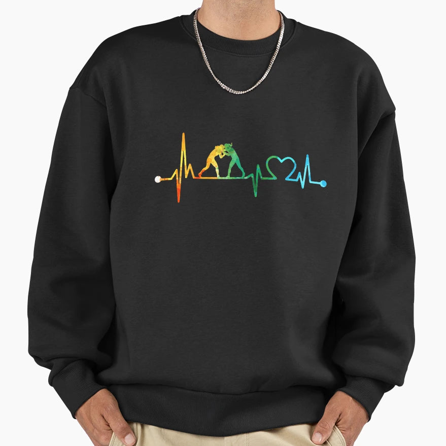 Wrestling Heartbeat Watercolor Sweatshirt - Fun Novelty Design for Adults - T-Shirt, Sweatshirt, Hoodie