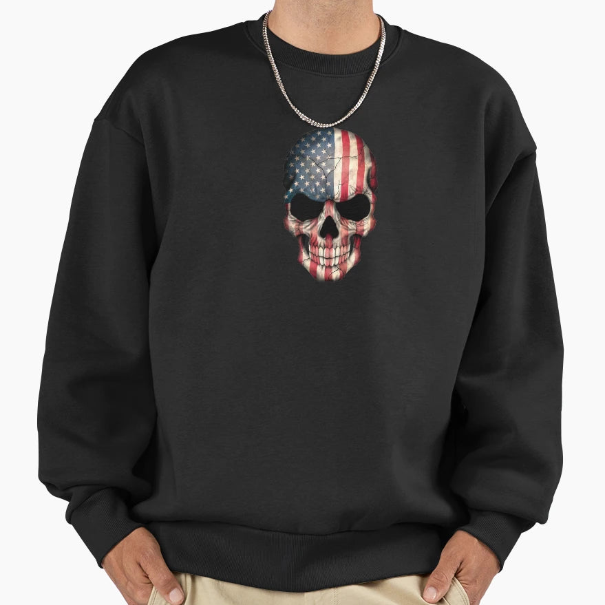 American Flag Skull Sweatshirt - Aesthetic Graphic for Adults - T-Shirt, Sweatshirt, Hoodie