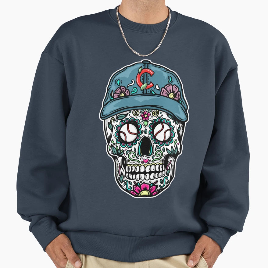 Sugar Skull Chicago Baseball Sweatshirt - Aesthetic Graphic for Adults - T-Shirt, Sweatshirt, Hoodie