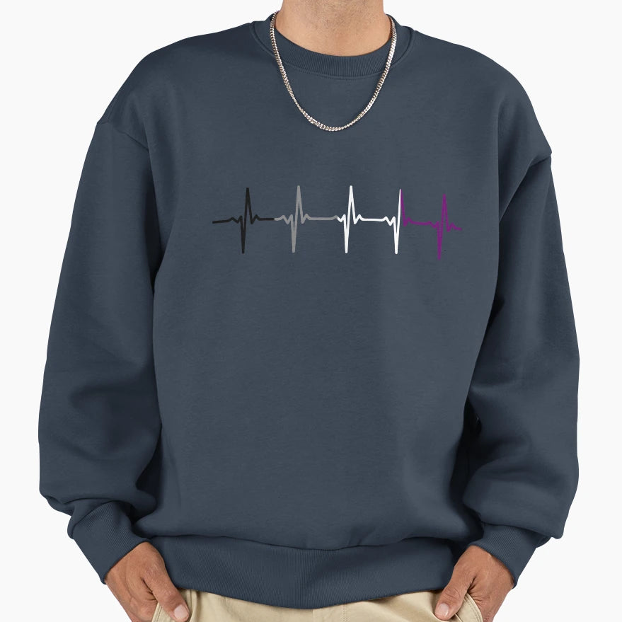 Asexual Pride Heartbeat Sweatshirt - Unique Graphic Unisex - T-Shirt, Sweatshirt, Hoodie