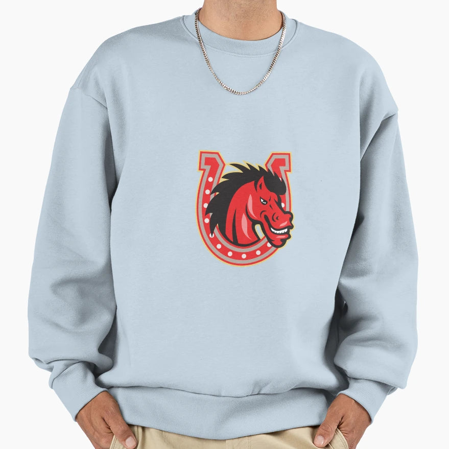 Red Horse Head Horseshoe Sweatshirt - Trendy Graphic Men Women - T-Shirt, Sweatshirt, Hoodie