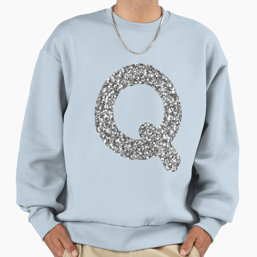 Silver Alphabet Q Sweatshirt - Trendy Graphic Men Women - T-Shirt, Sweatshirt, Hoodie
