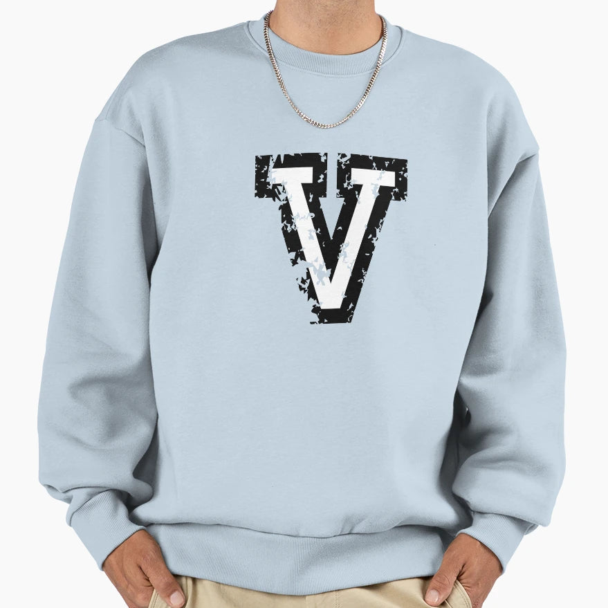 Letter V Distressed Two Color Black Sweatshirt - Novelty Apparel Unisex - T-Shirt, Sweatshirt, Hoodie