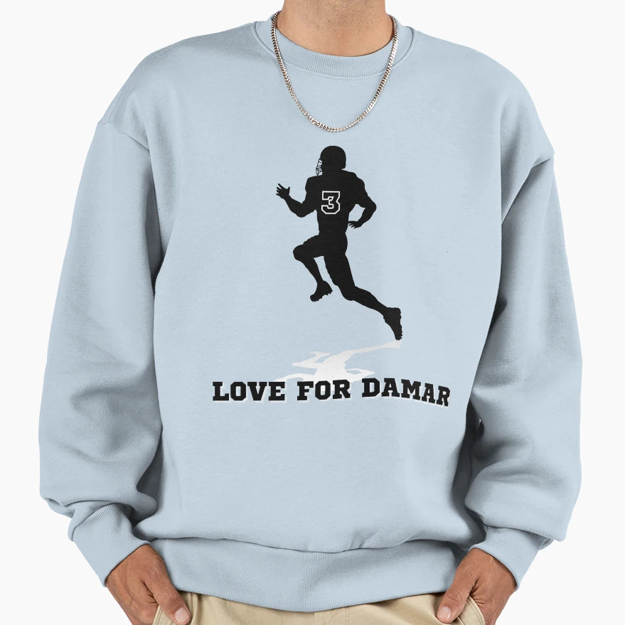 Love Damar 3 Damar Hamlin Nfl Sweatshirt - Minimalist Print for Adults - T-Shirt, Sweatshirt, Hoodie