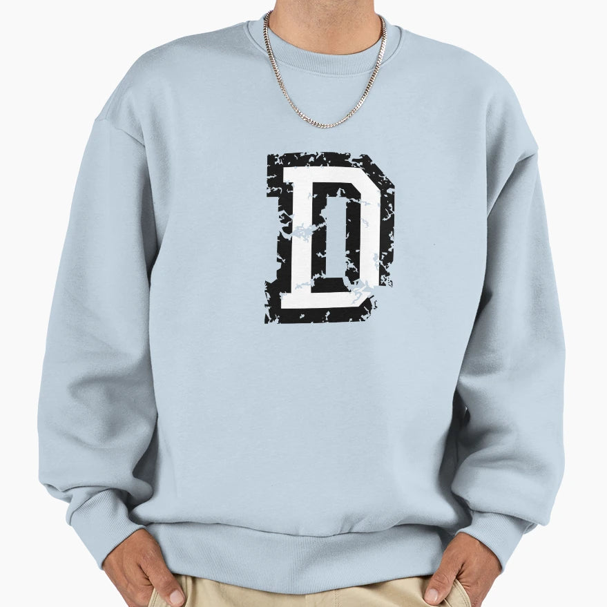 Letter D Distressed Two Color Black Sweatshirt - Unique Graphic Unisex - T-Shirt, Sweatshirt, Hoodie