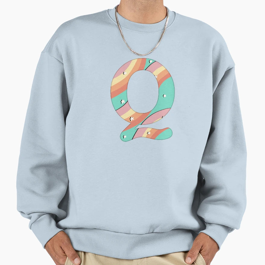 Groovy Letter Q Sweatshirt - Aesthetic Graphic Men Women - T-Shirt, Sweatshirt, Hoodie