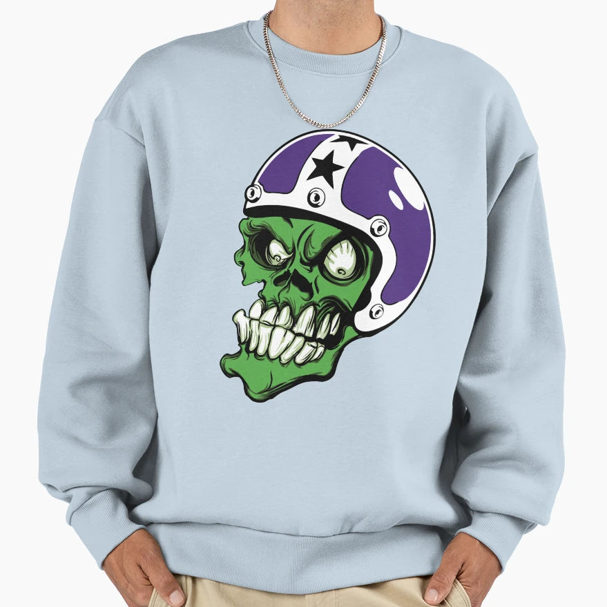 Crazy Skull Helmet Sweatshirt - Unique Graphic for Adults - T-Shirt, Sweatshirt, Hoodie