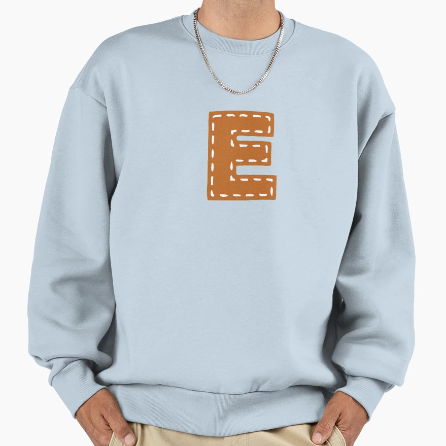 E Letter Sewn College Usa Leather Sweatshirt - Novelty Apparel Unisex - T-Shirt, Sweatshirt, Hoodie