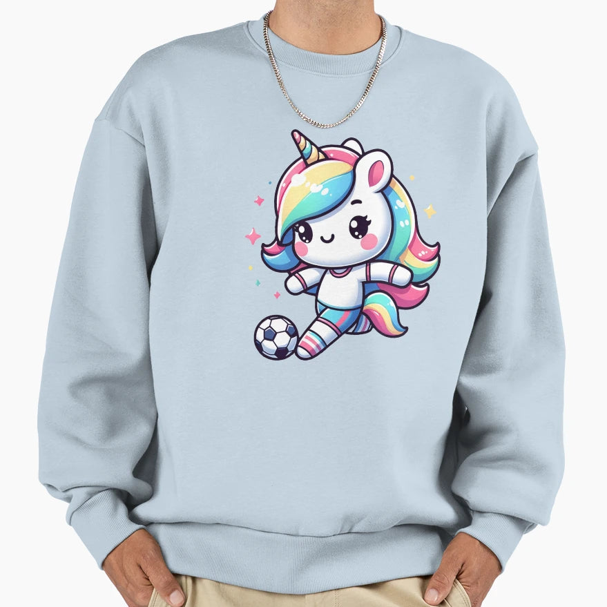 Kawaii Unicorn Soccer Player Sweatshirt - Custom Art Print Men Women - T-Shirt, Sweatshirt, Hoodie