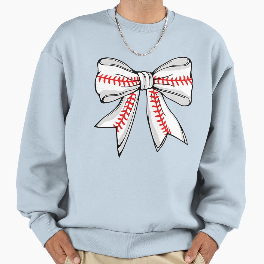 Baseball Bow Softball Fan Player Mom Sweatshirt - Fun Novelty Design Unisex - T-Shirt, Sweatshirt, Hoodie