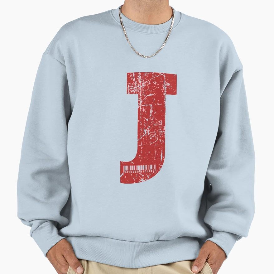 Red Grunge Monogram Letter J I Am Sweatshirt - Novelty Apparel for Adults - T-Shirt, Sweatshirt, Hoodie