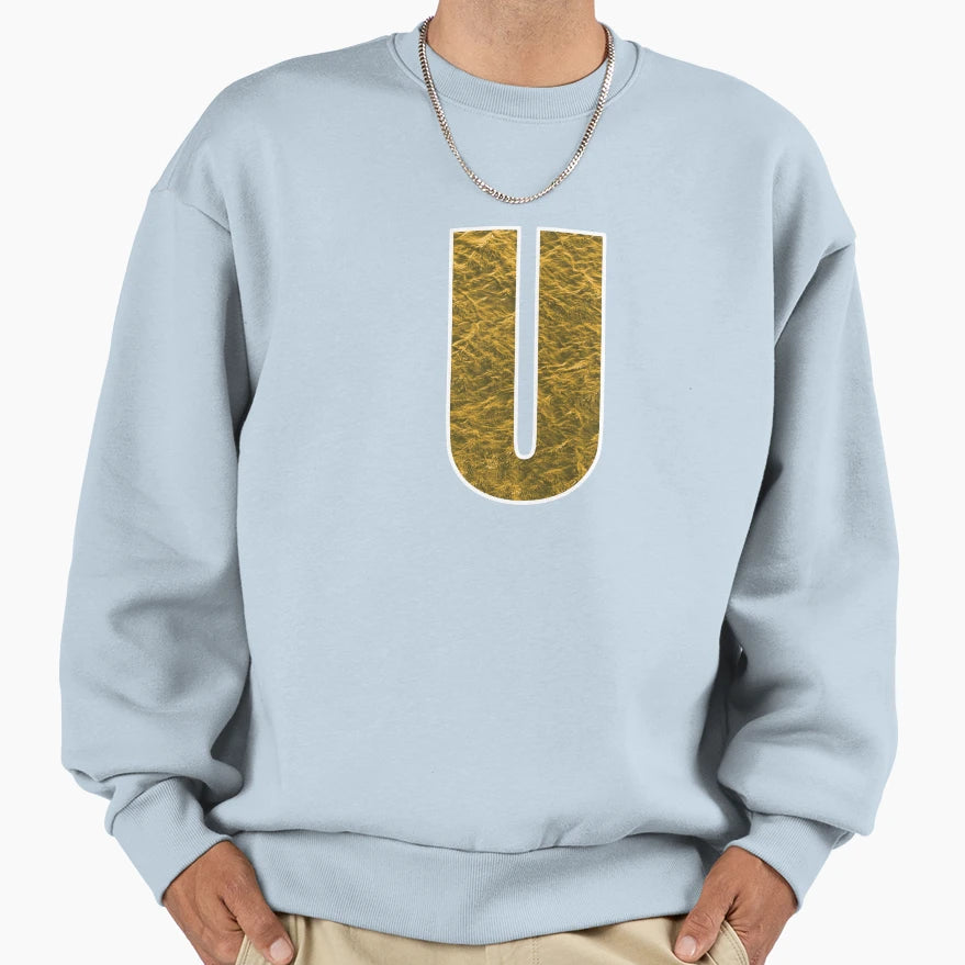 Letter U Yellow And Gold Water Sweatshirt - Novelty Apparel for Adults - T-Shirt, Sweatshirt, Hoodie