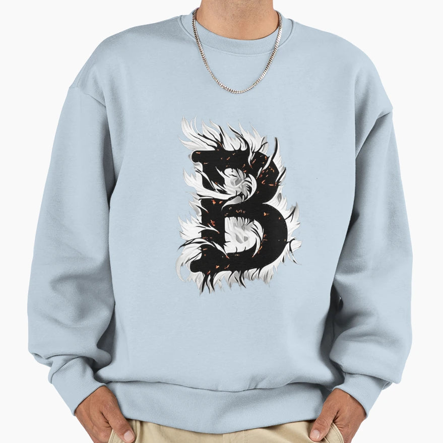 Letter B Black And White Fire Sweatshirt - Casual Everyday Wear Men Women - T-Shirt, Sweatshirt, Hoodie