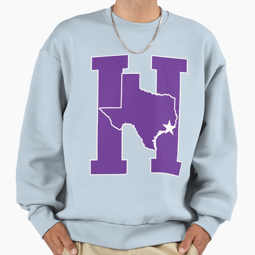 Houston Texas H Town Purple Sweatshirt - Aesthetic Graphic Men Women - T-Shirt, Sweatshirt, Hoodie