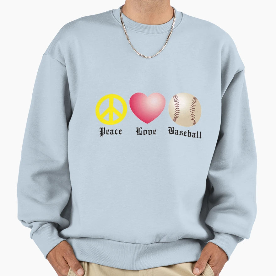 Peace Love Baseball Sweatshirt - Trendy Graphic Men Women - T-Shirt, Sweatshirt, Hoodie
