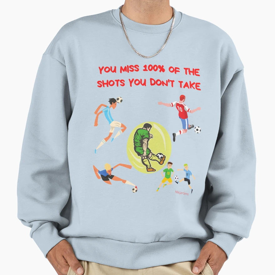 100 Soccer He Shoot He Scores Sweatshirt - Trendy Graphic for Adults - T-Shirt, Sweatshirt, Hoodie