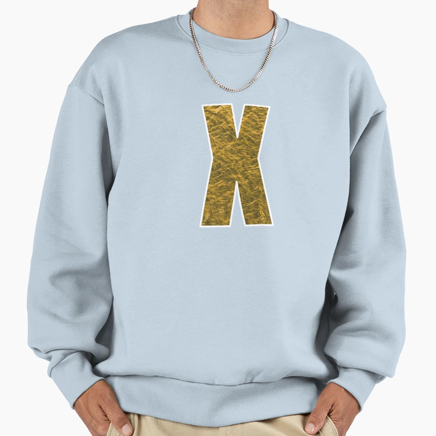 Letter X Yellow And Gold Water Wave Sweatshirt - Novelty Apparel Men Women - T-Shirt, Sweatshirt, Hoodie