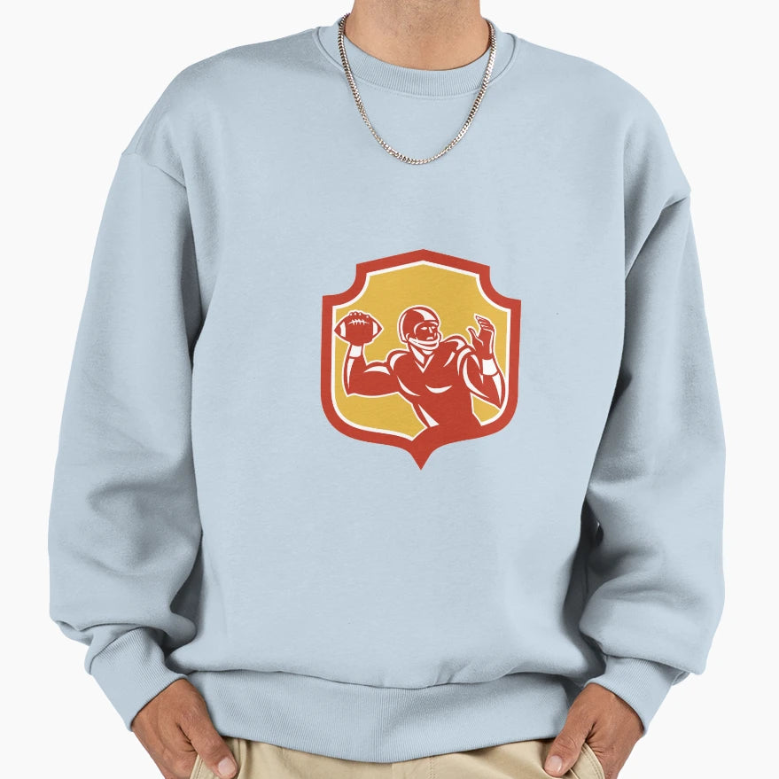 American Football Quarterback Shield Sweatshirt - Trendy Graphic for Adults - T-Shirt, Sweatshirt, Hoodie