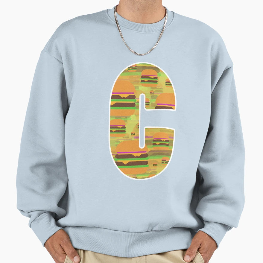 Letter C Hamburger Pattern Art Sweatshirt - Novelty Apparel Unisex - T-Shirt, Sweatshirt, Hoodie