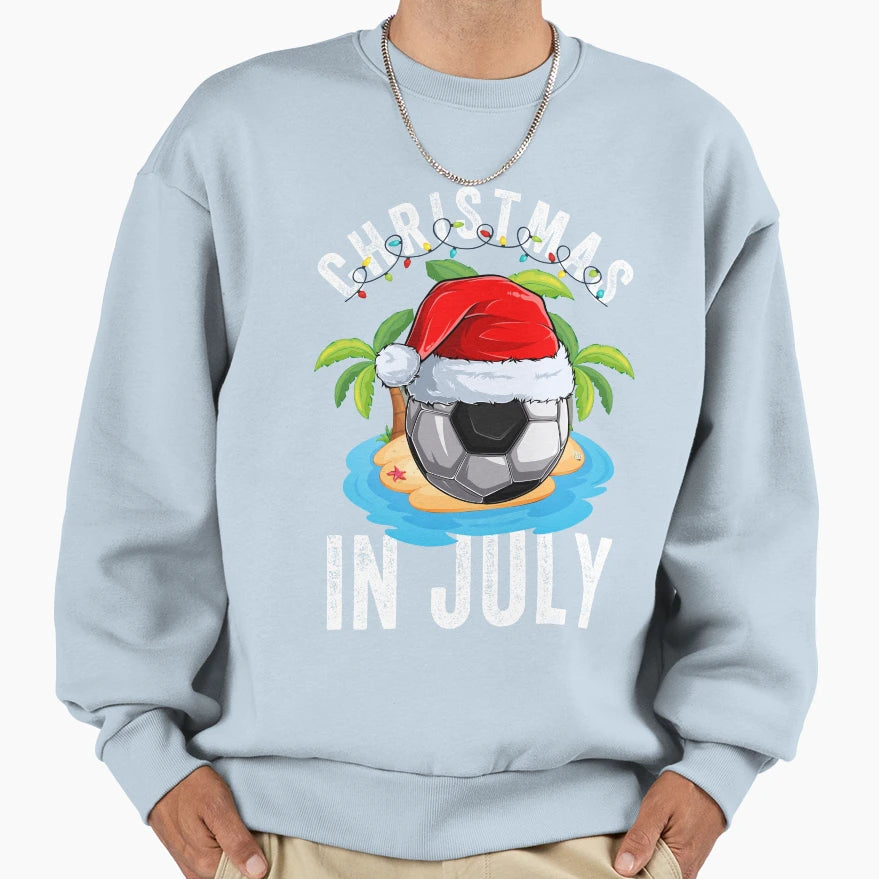July Soccer Santa Hat Summer Sweatshirt - Unique Graphic Men Women - T-Shirt, Sweatshirt, Hoodie